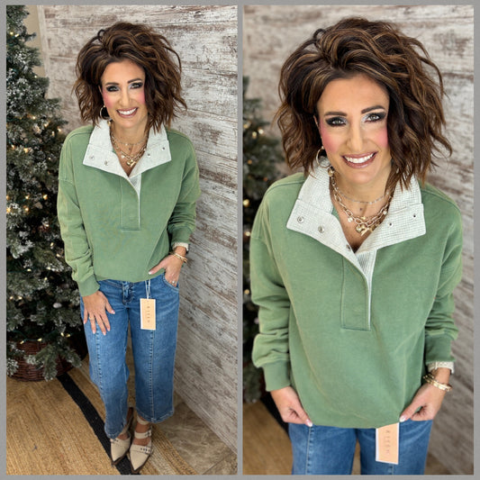 Thermal Wash Collar Sweatshirt ~ 2 colors **Restocked