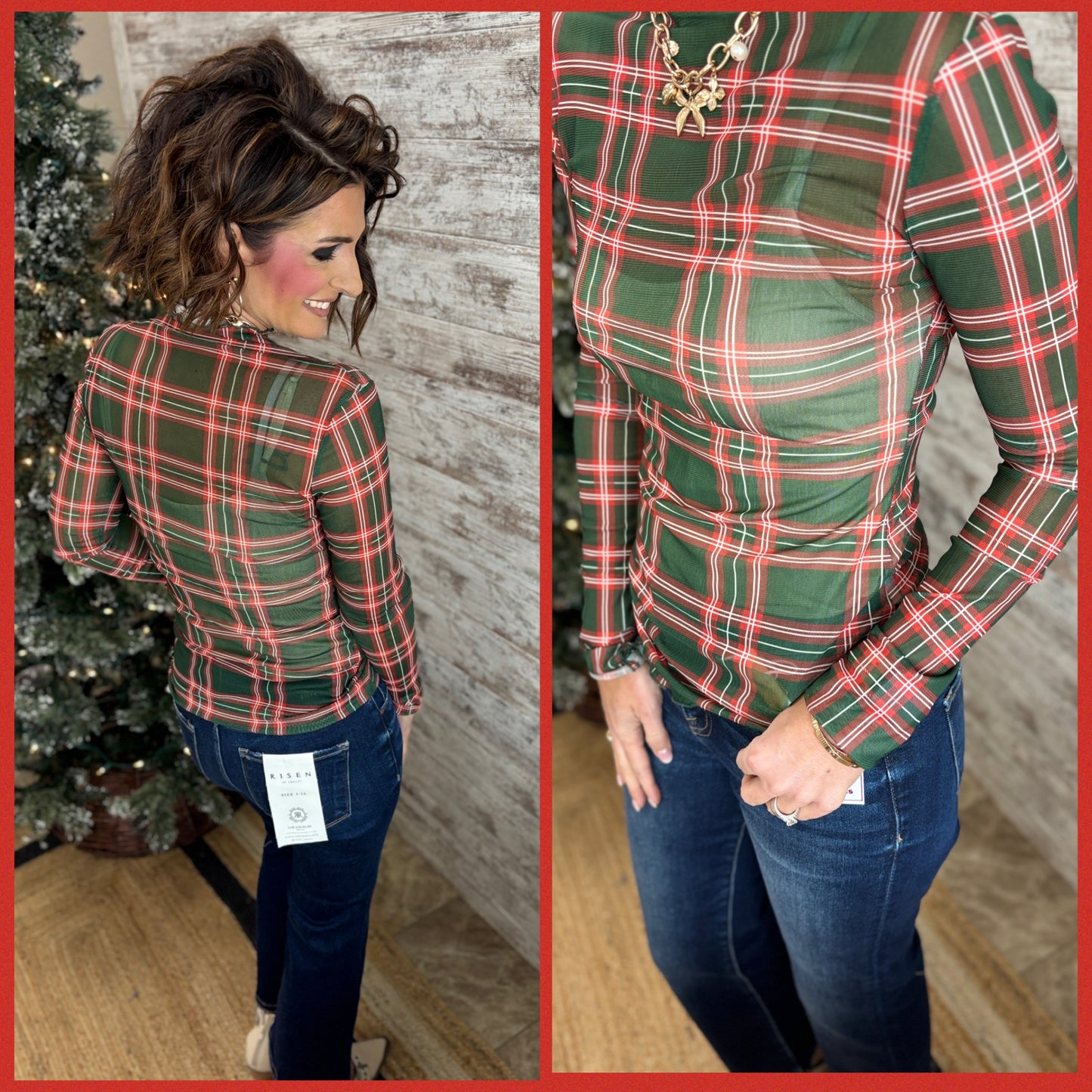Green Multi Plaid Mesh Top **RESTOCKED**