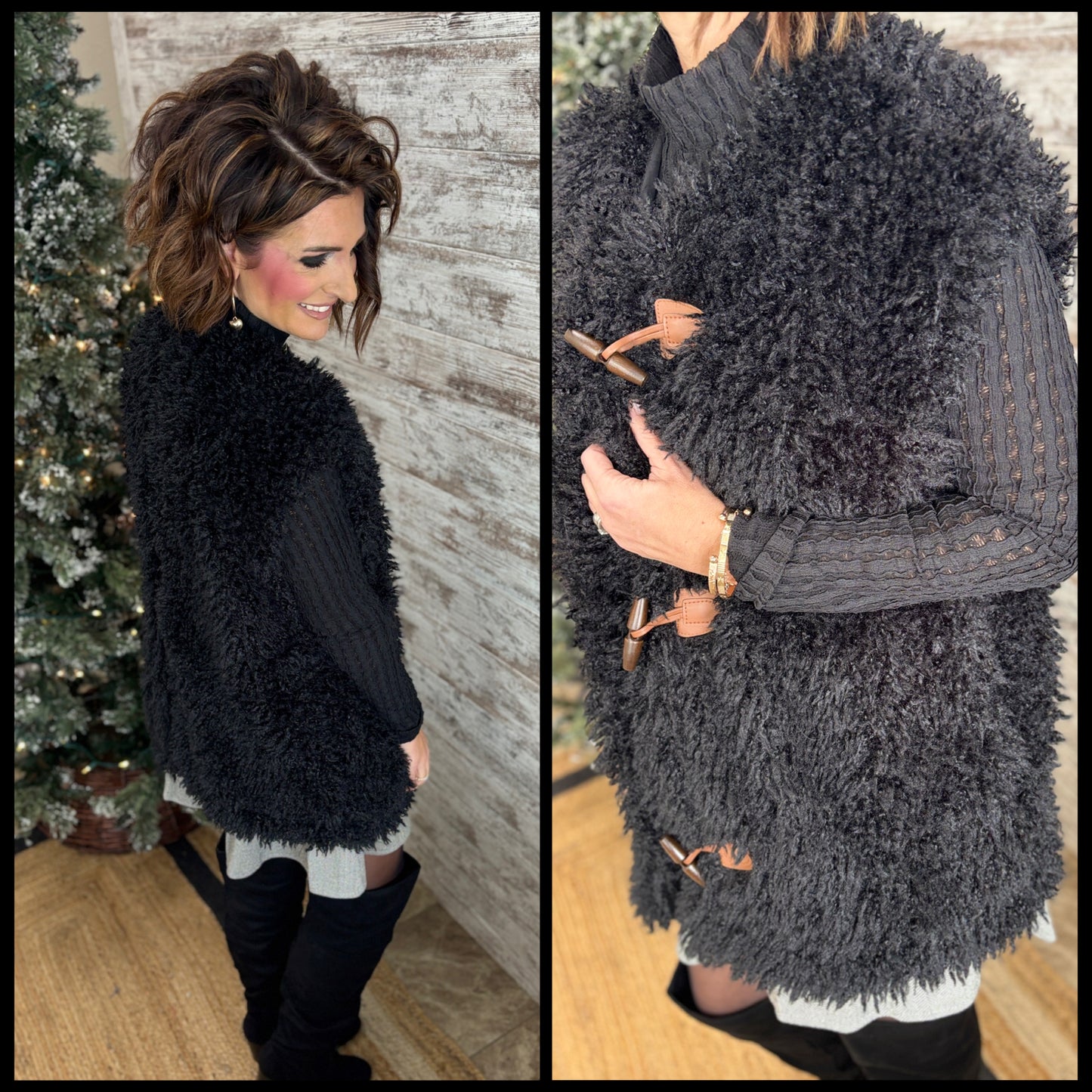 Black Fuzzy Vest with Toggle Closure