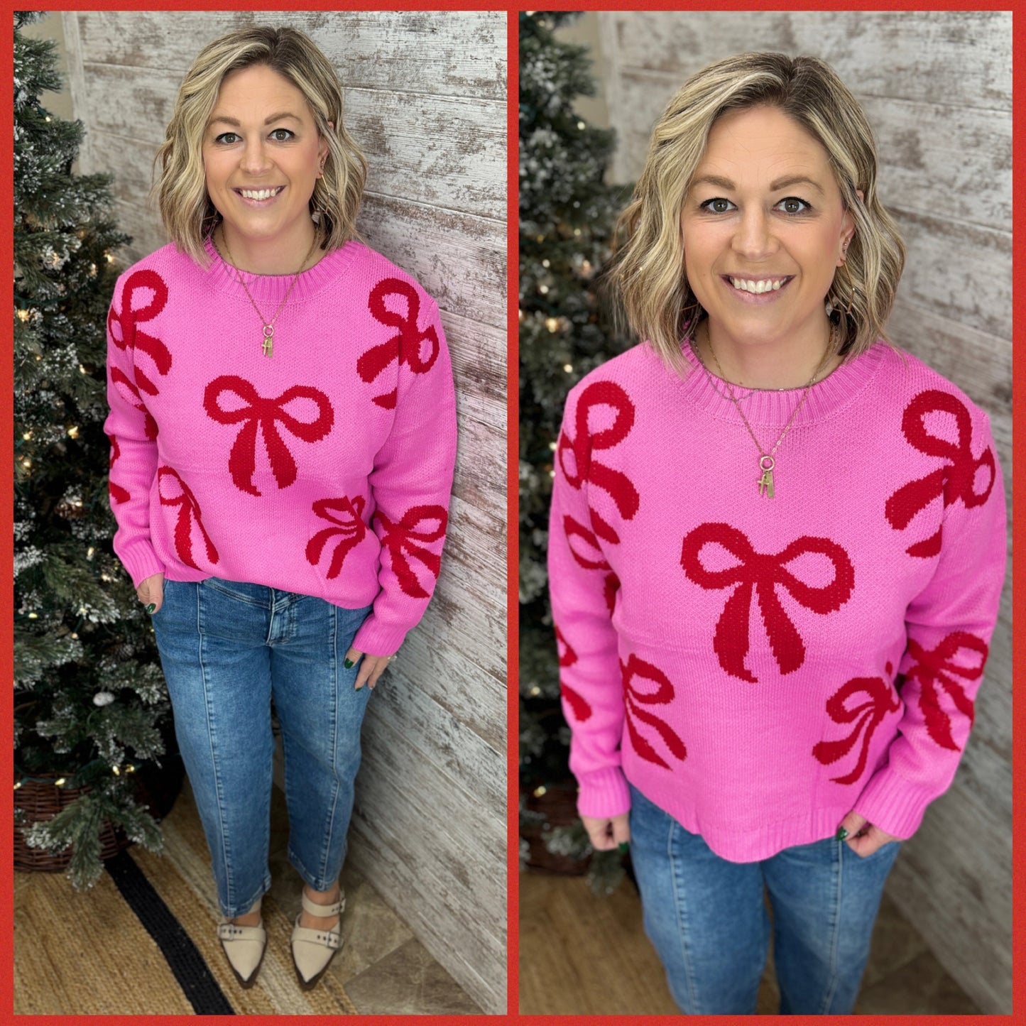 Pink and Red Bow Sweater