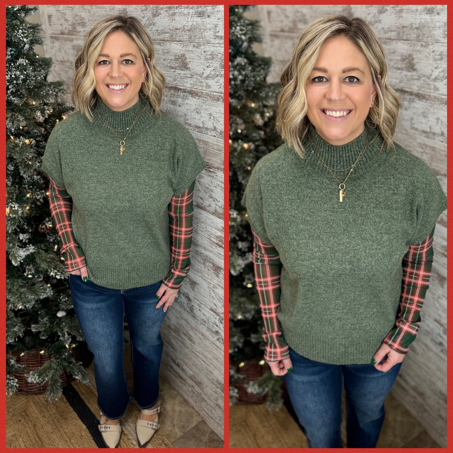 Short Sleeve Dark Sage Pullover Sweater Vest