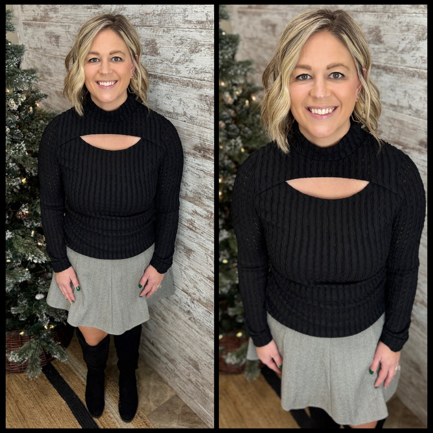 Black Cutout Mock Neck Top