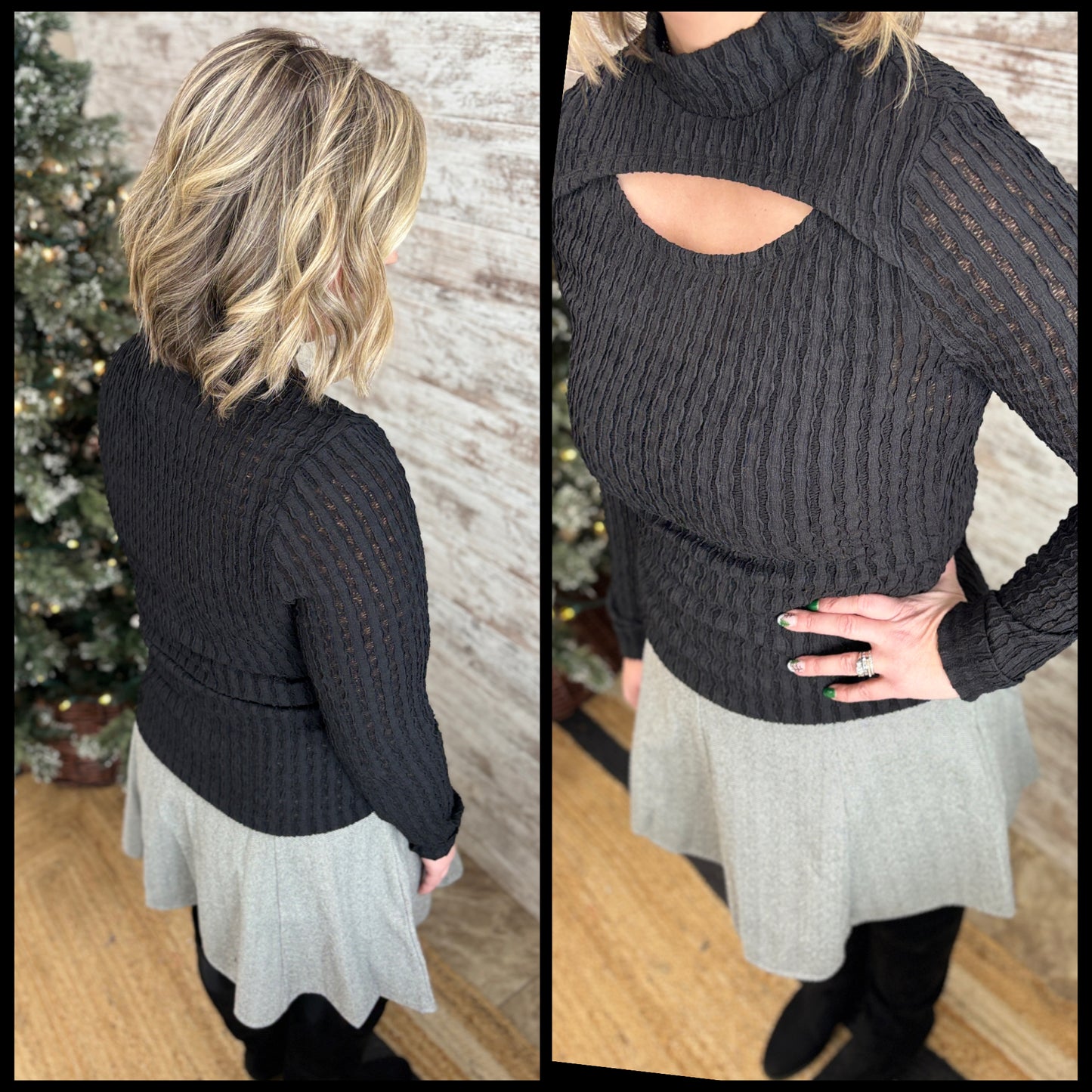 Black Cutout Mock Neck Top