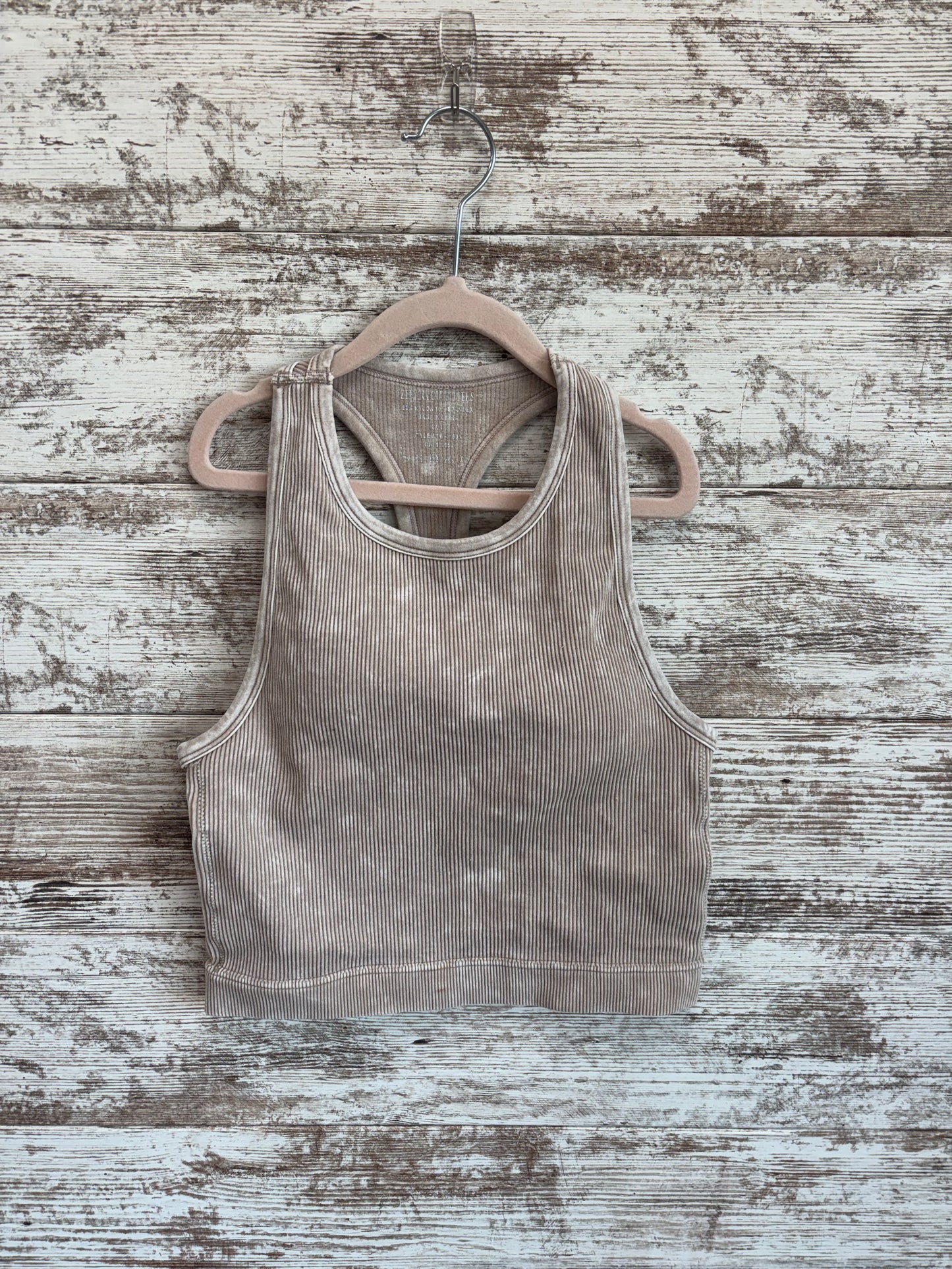 Ash Mocha Ribbed High Neck Cropped Tank