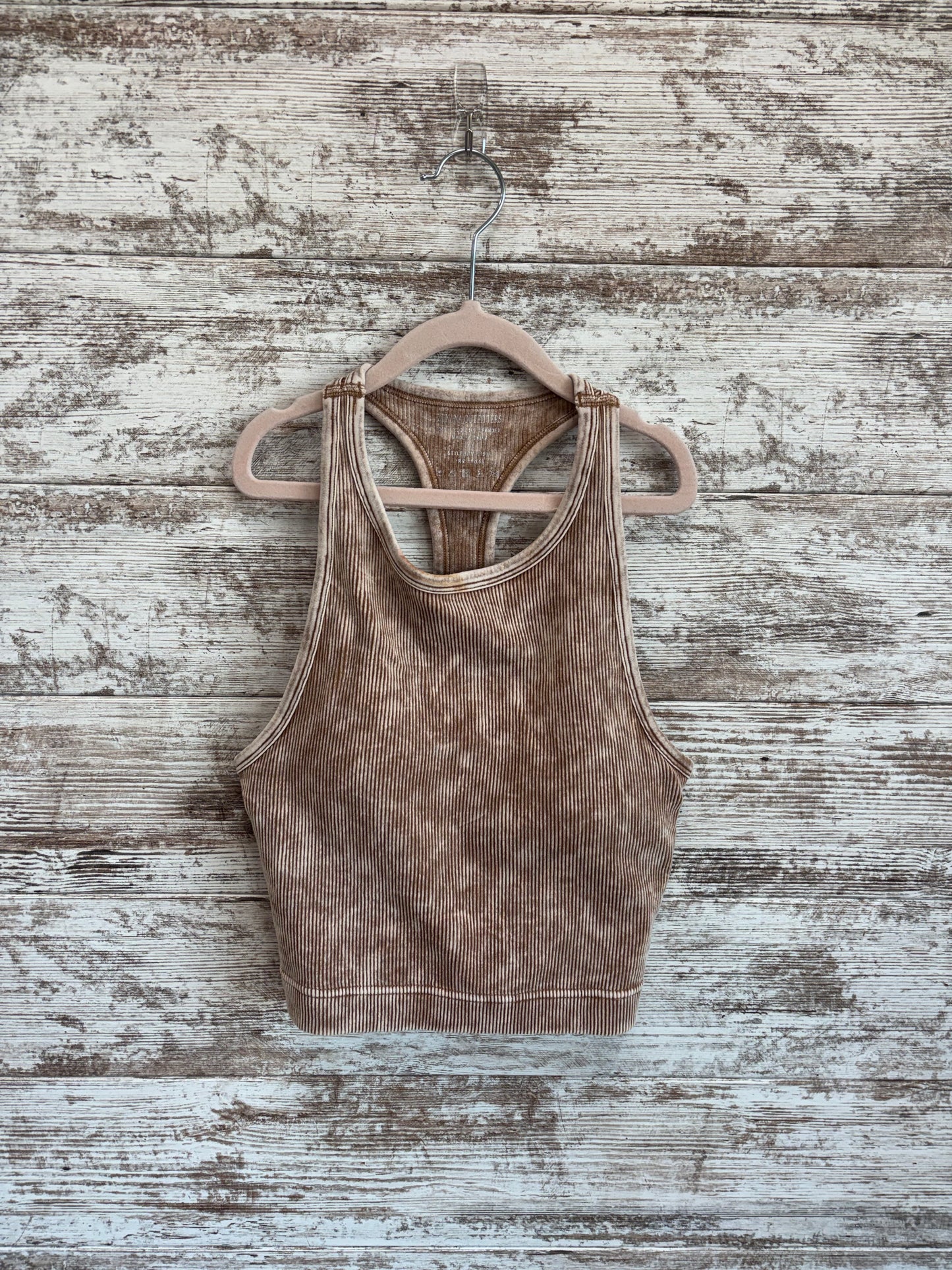 Deep Camel Ribbed High Neck Cropped Tank