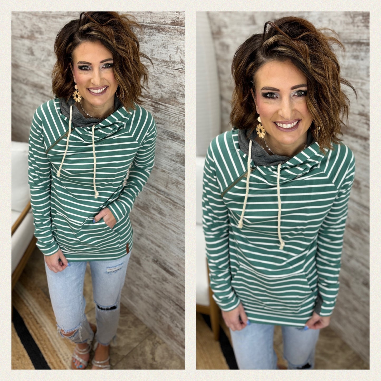 Line It Up Sea Green Double Hoodie