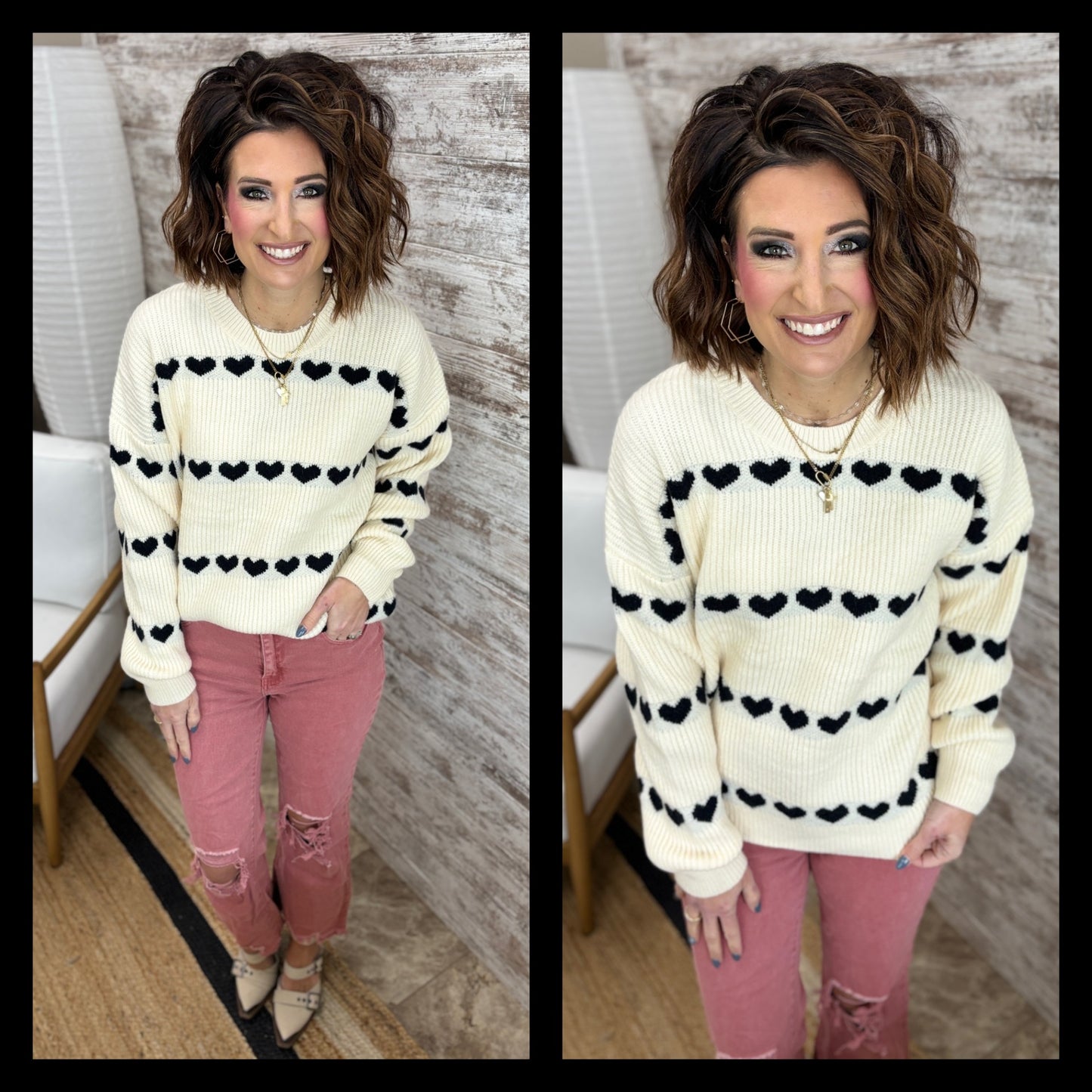 BLACK HEART RIBBED KNIT SWEATER