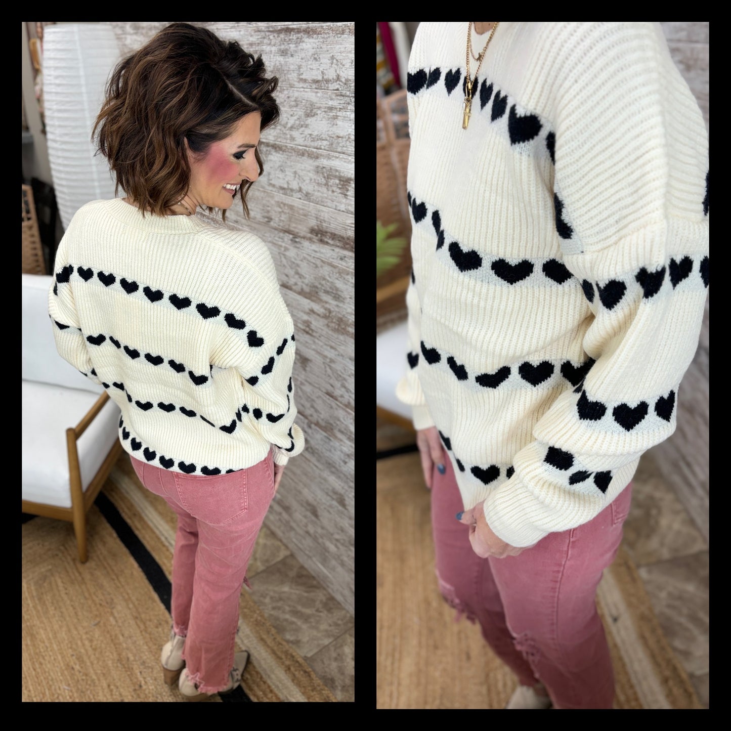 BLACK HEART RIBBED KNIT SWEATER