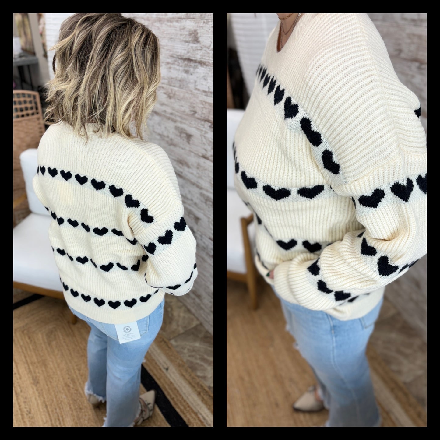 BLACK HEART RIBBED KNIT SWEATER