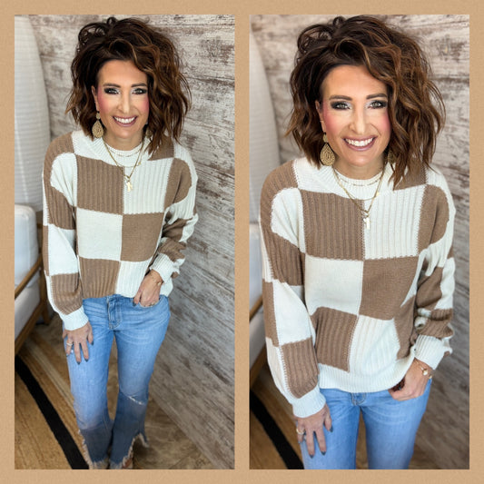 Coffee and Ivory Plaid Sweater