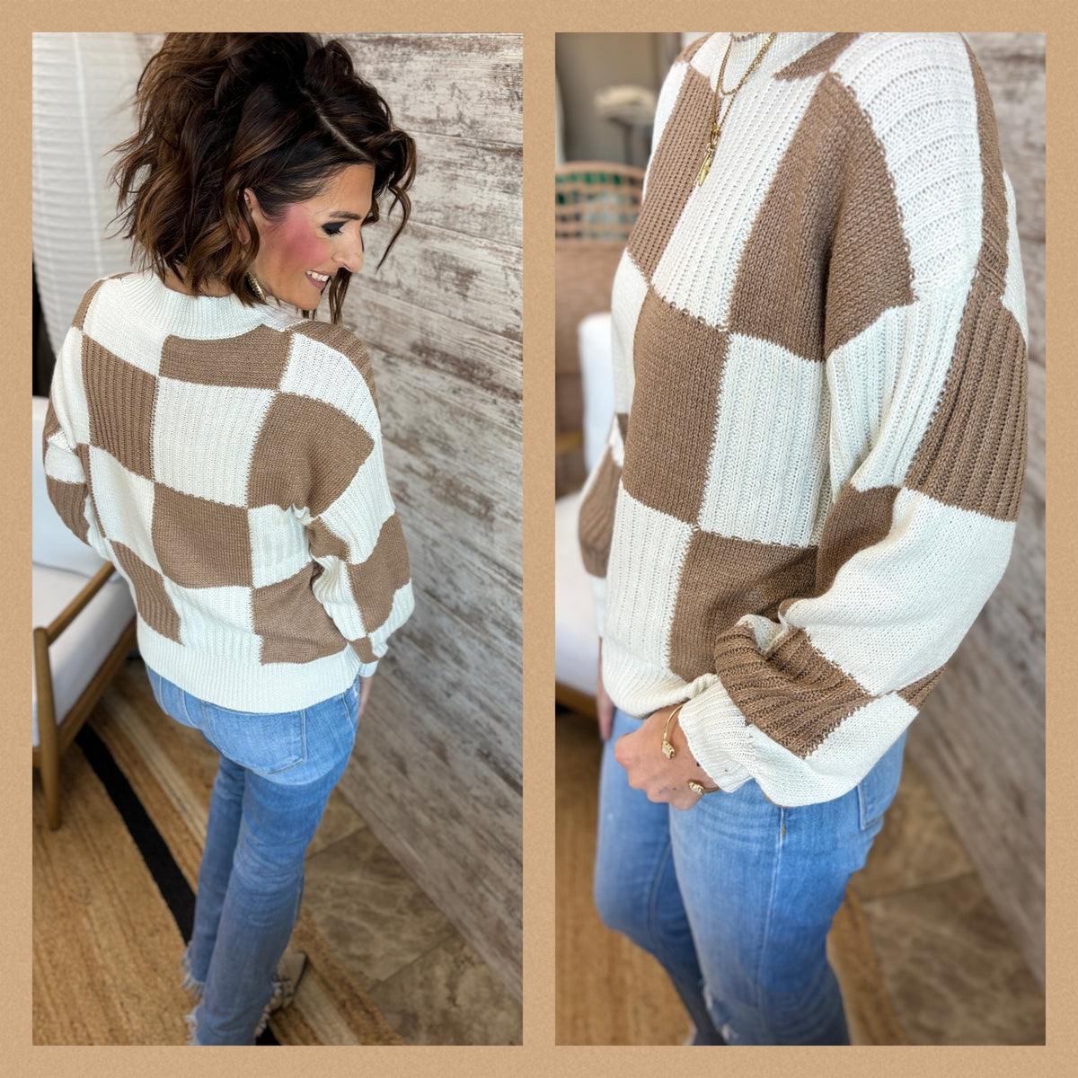 Coffee and Ivory Plaid Sweater