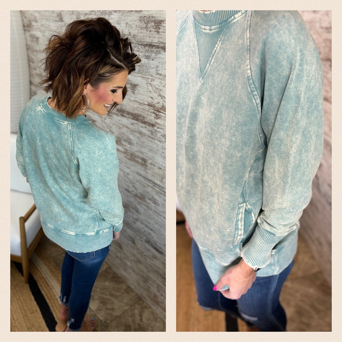 Acid Wash Pullover with Pockets