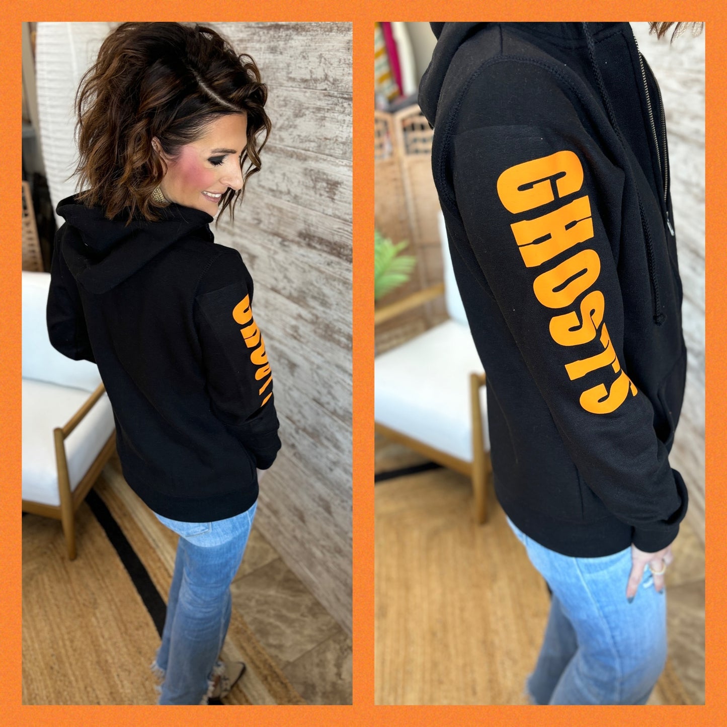 Kaukauna Ghosts Enza Ladies Black Full Zip Hoodie