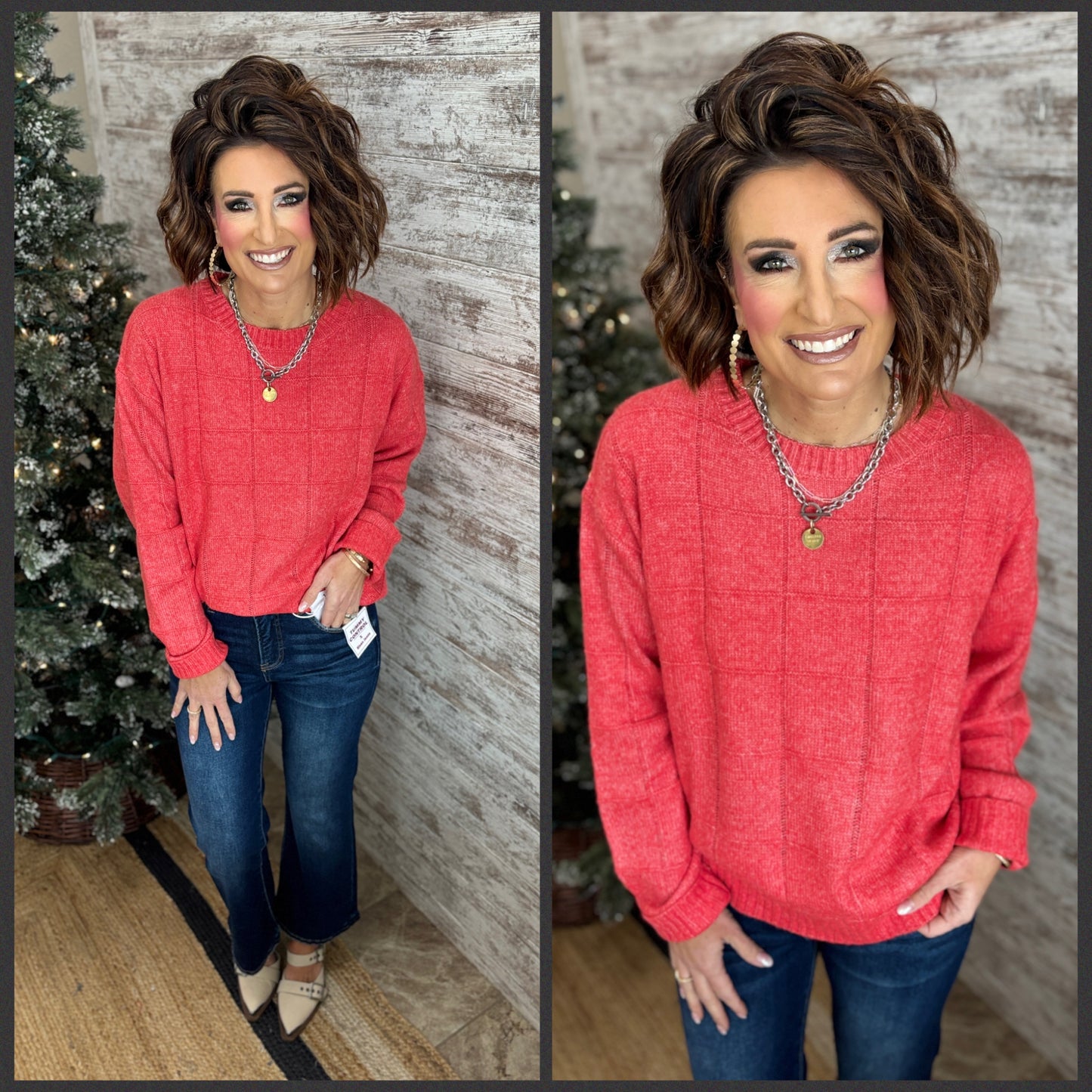 Red Windowpane Knit Sweater