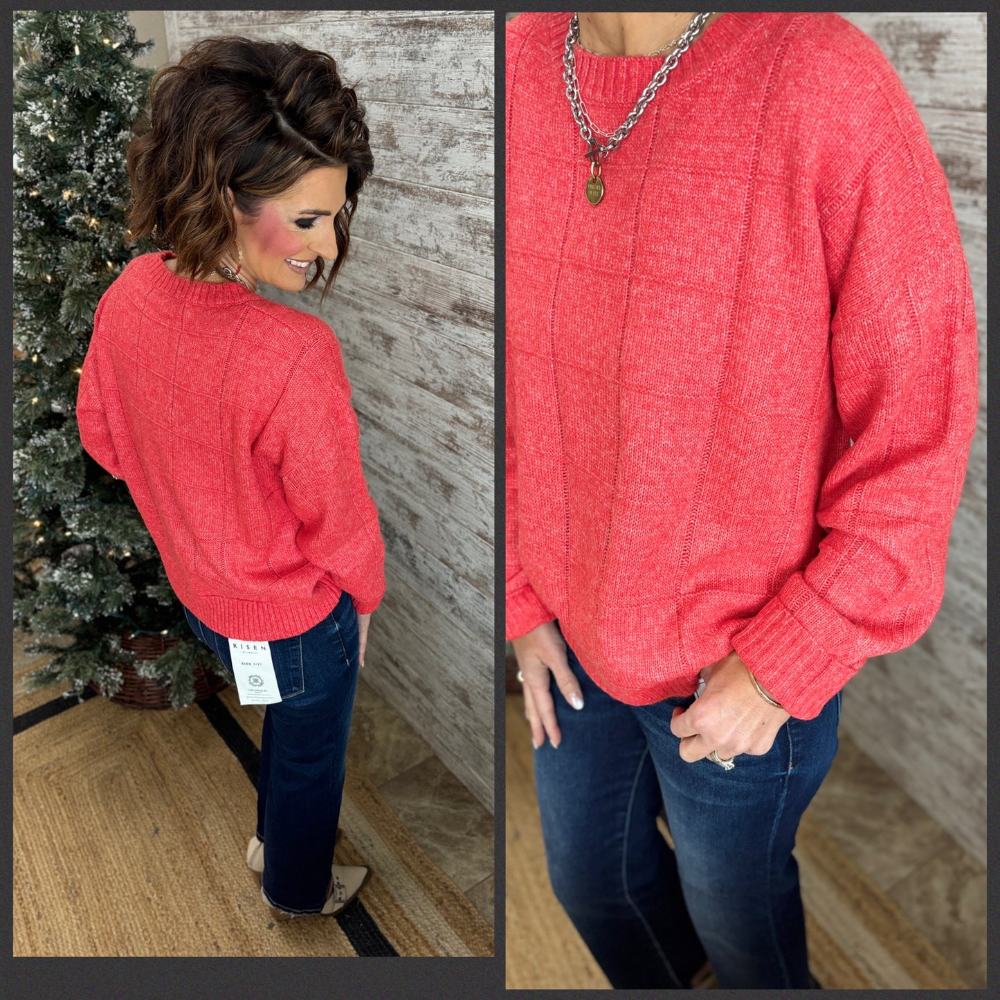 Red Windowpane Knit Sweater