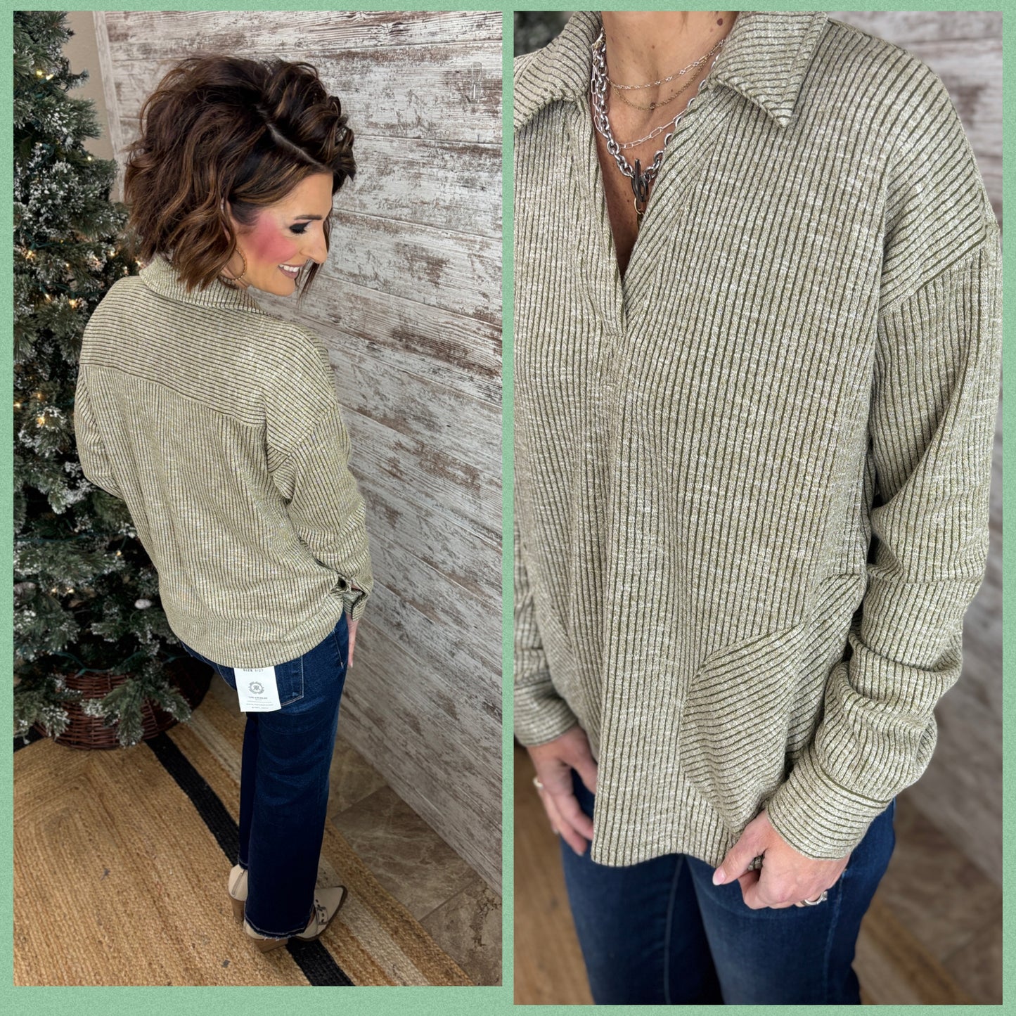 Two Tone Ribbed Pullover with Collar ~ 3 Colors