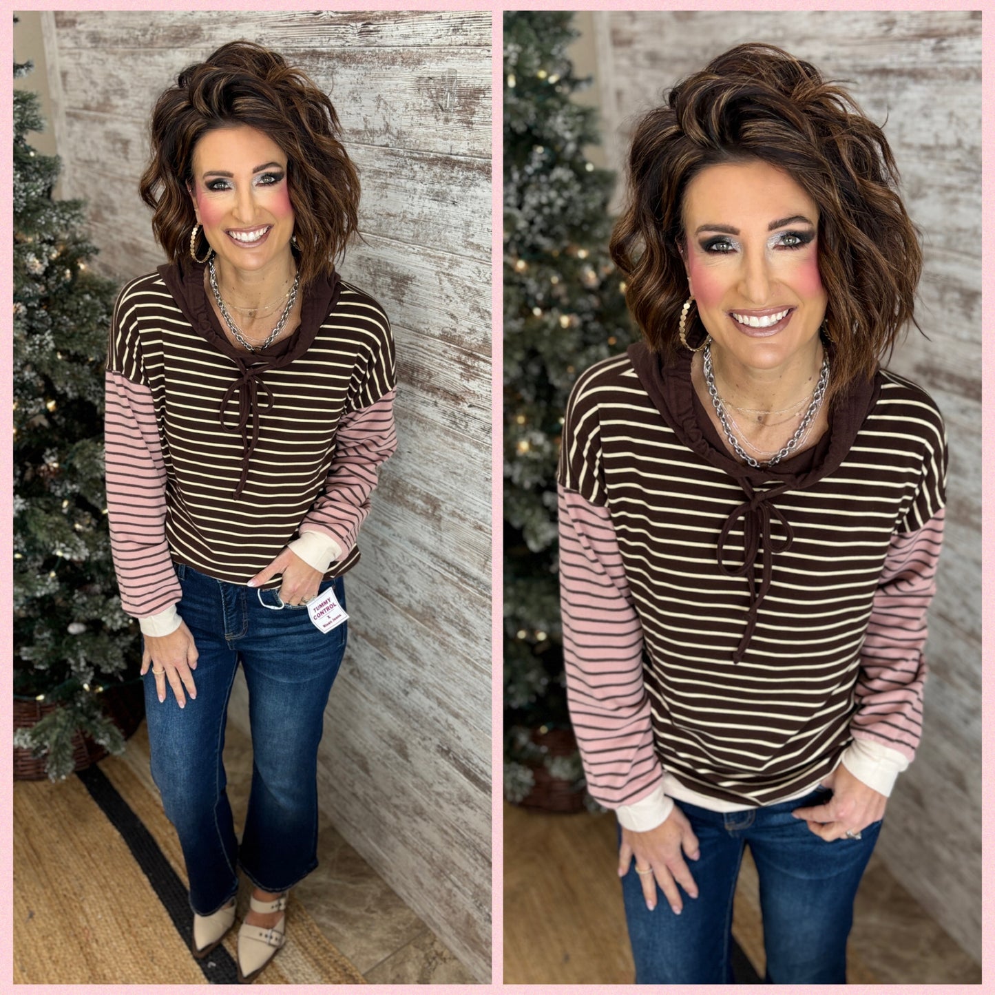 Brown/Pink Striped Hoodie