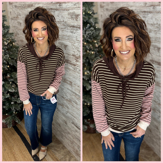 Brown/Pink Striped Hoodie
