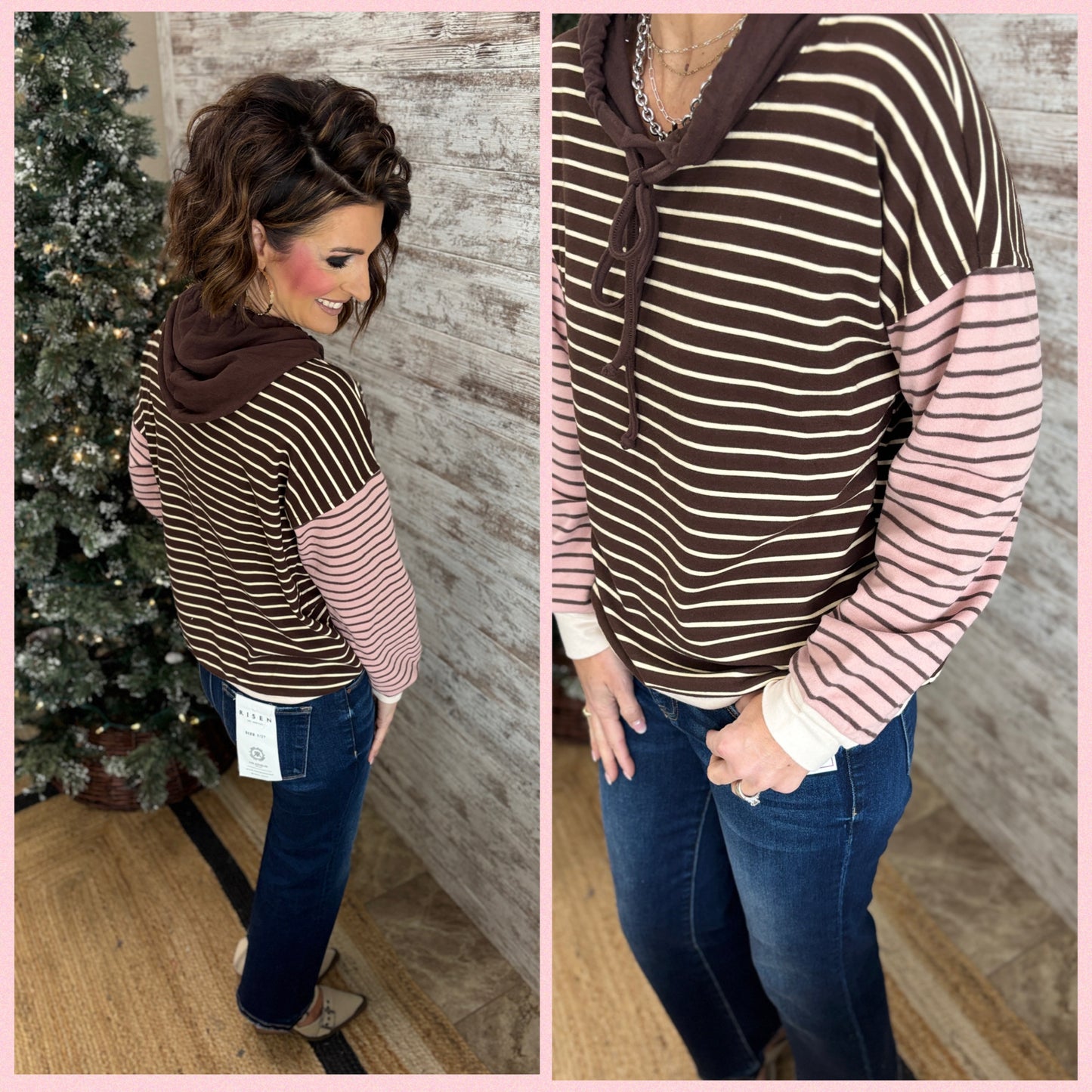 Brown/Pink Striped Hoodie