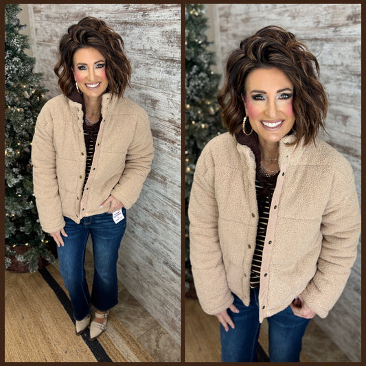Taupe Teddy Puffer Jacket