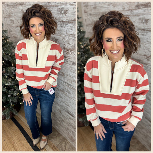 Half Zip Striped Sweatshirt ~ 2 Colors