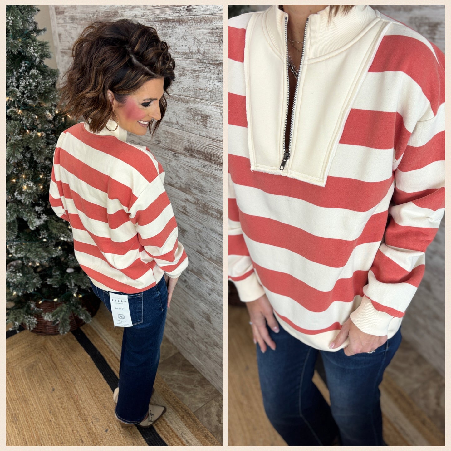 Half Zip Striped Sweatshirt ~ 2 Colors