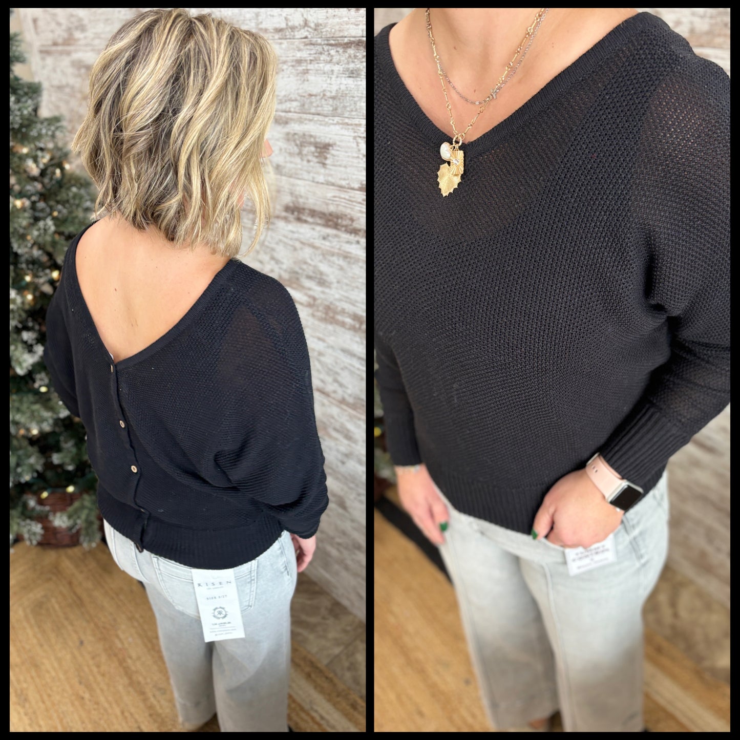 Dolman Sleeve Sweater with Back Button Detail ~ 2 Colors