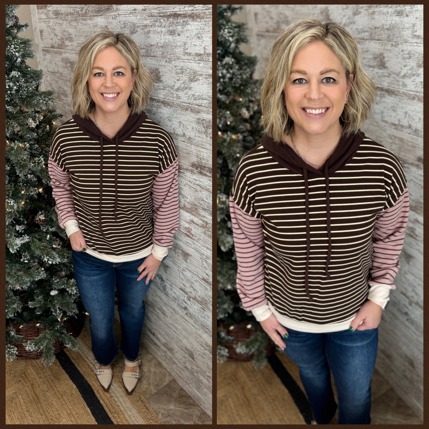 Brown/Pink Striped Hoodie