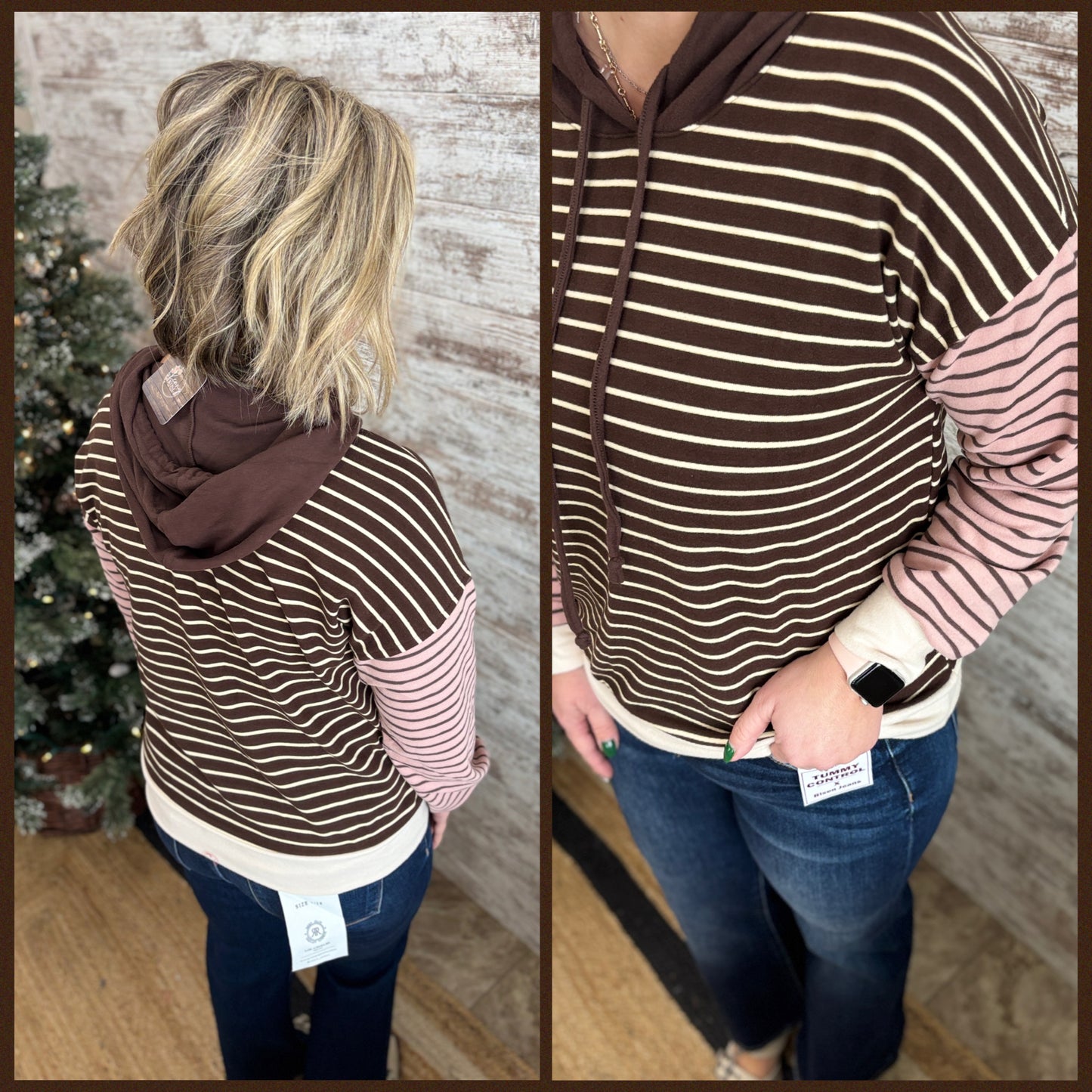Brown/Pink Striped Hoodie