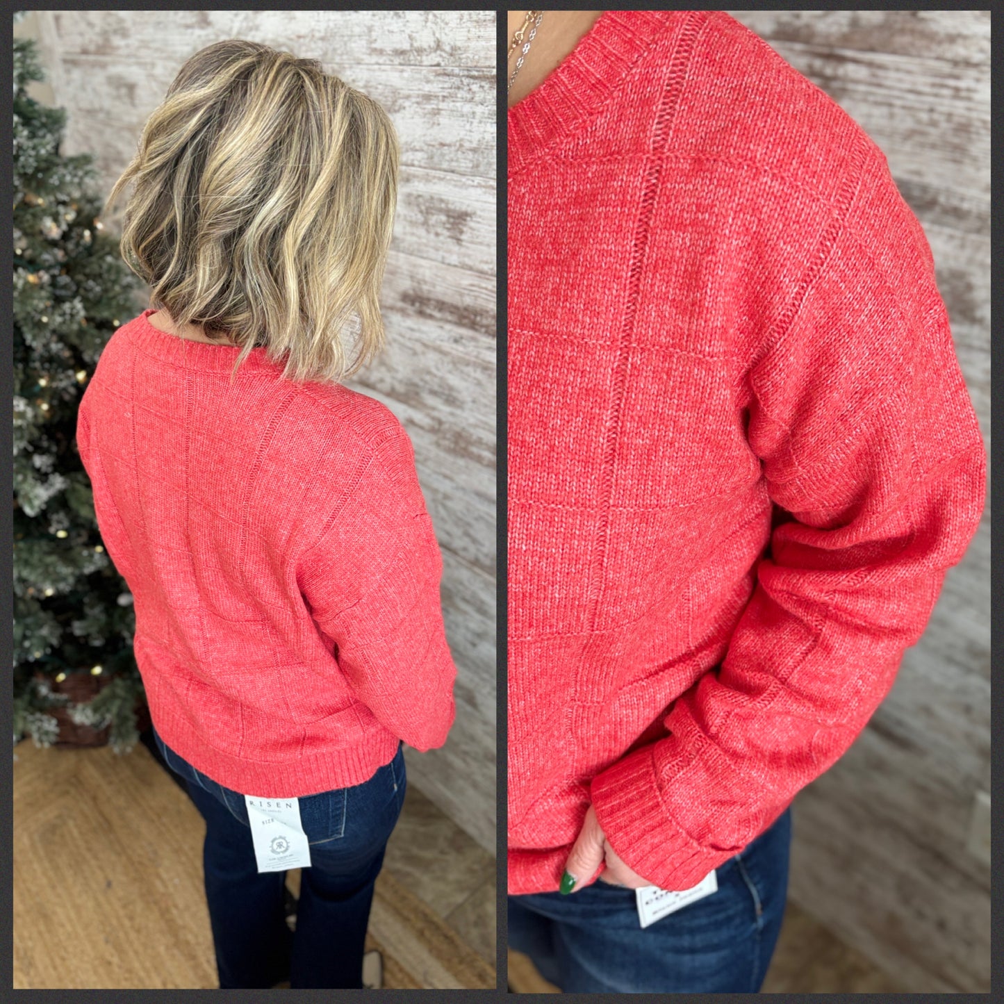Red Windowpane Knit Sweater