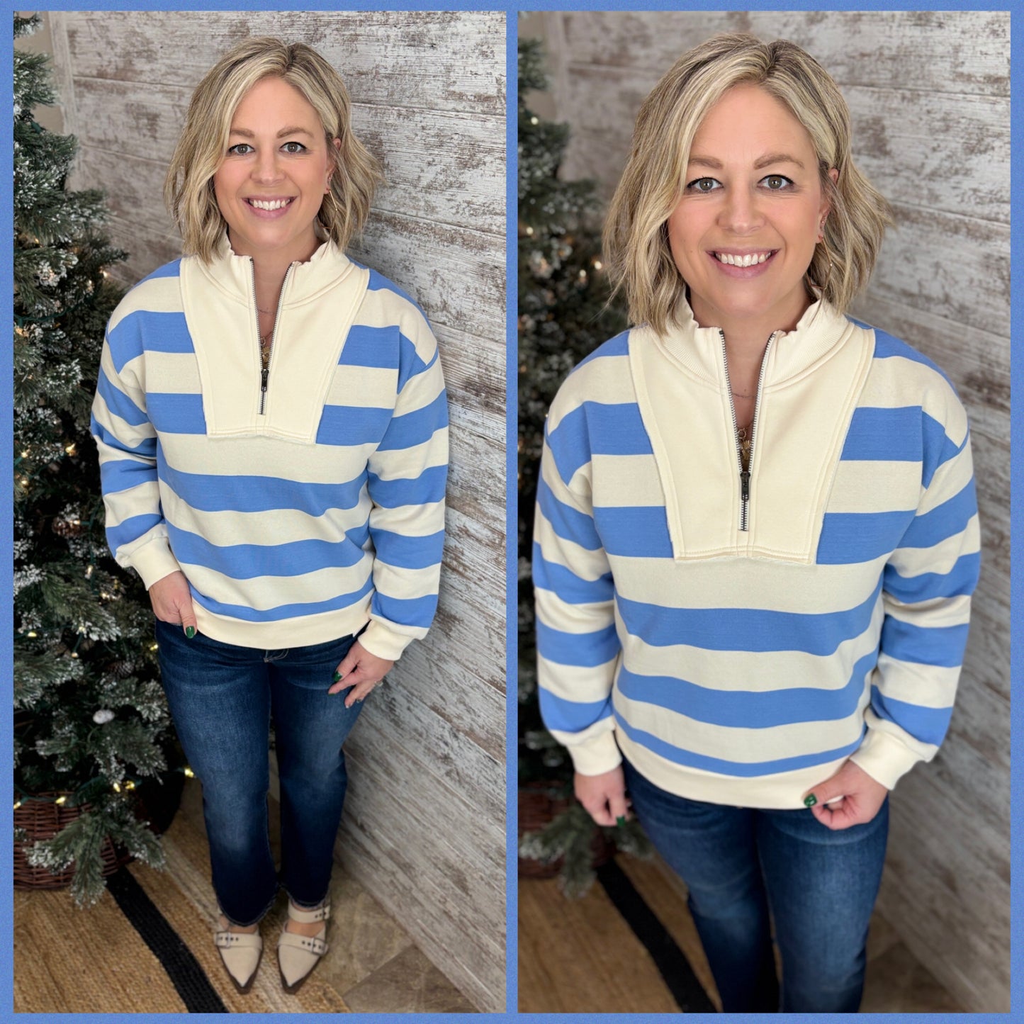 Half Zip Striped Sweatshirt ~ 2 Colors