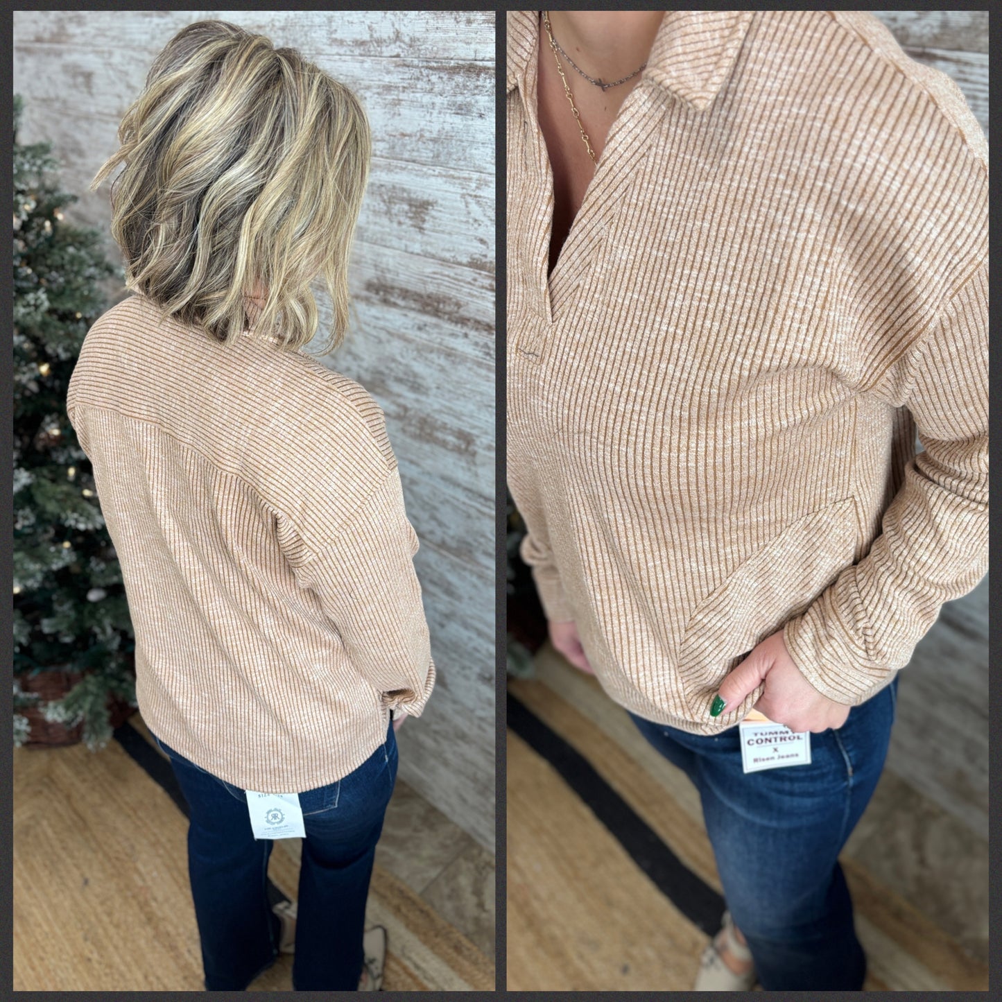 Two Tone Ribbed Pullover with Collar ~ 3 Colors