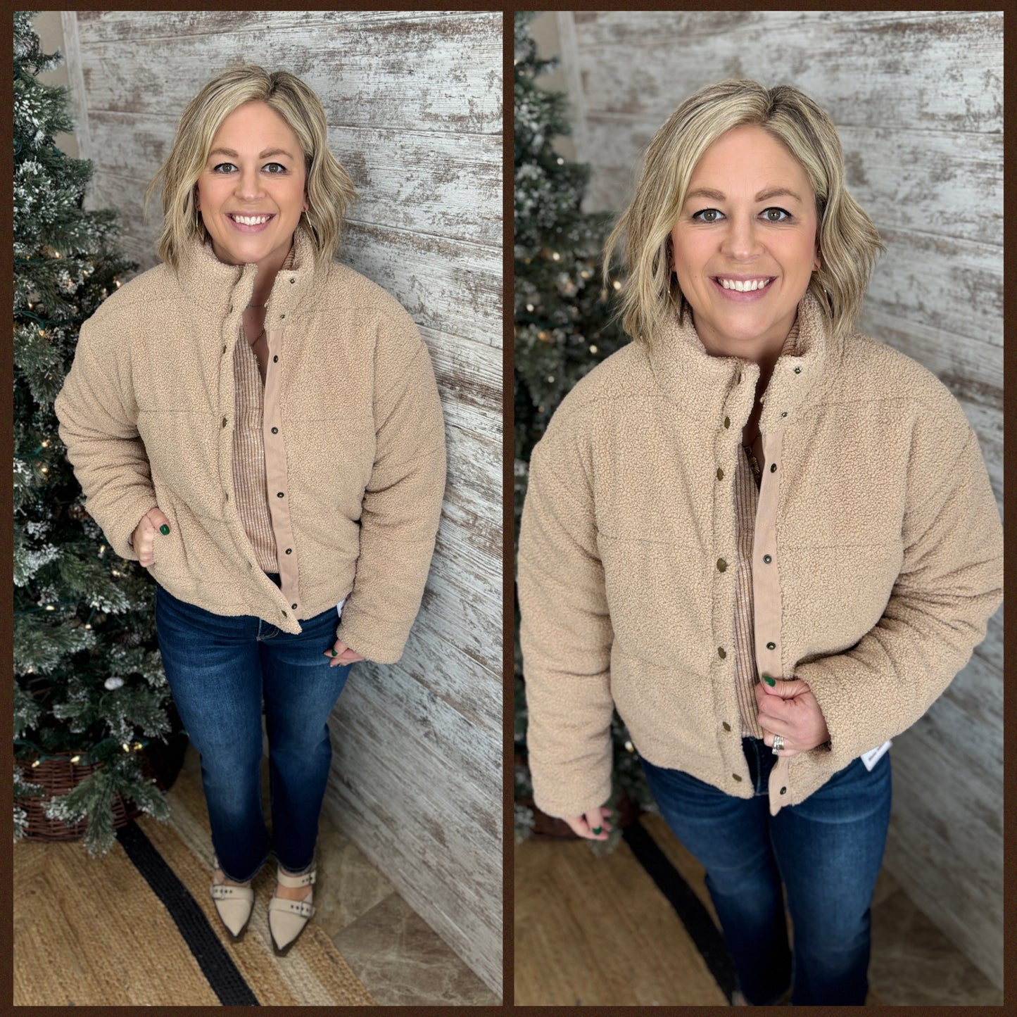 Taupe Teddy Puffer Jacket