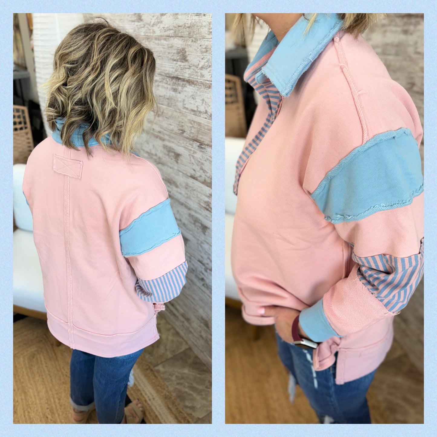 Mauve/Denim Vintage Raw Edge Sweatshirt