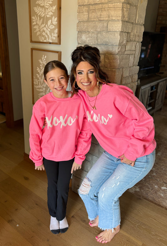XOXO Hot Pink Crewneck ~ Youth and Adult