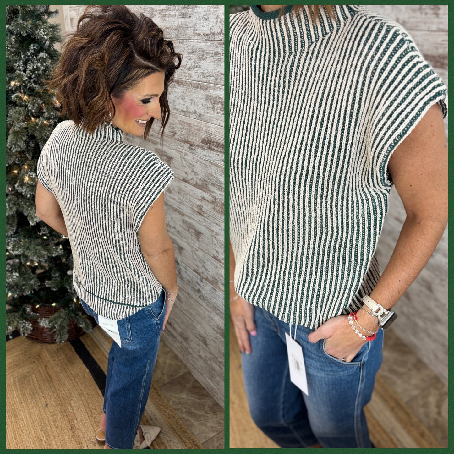 Forest Two Tone Ribbed Sweater Vest
