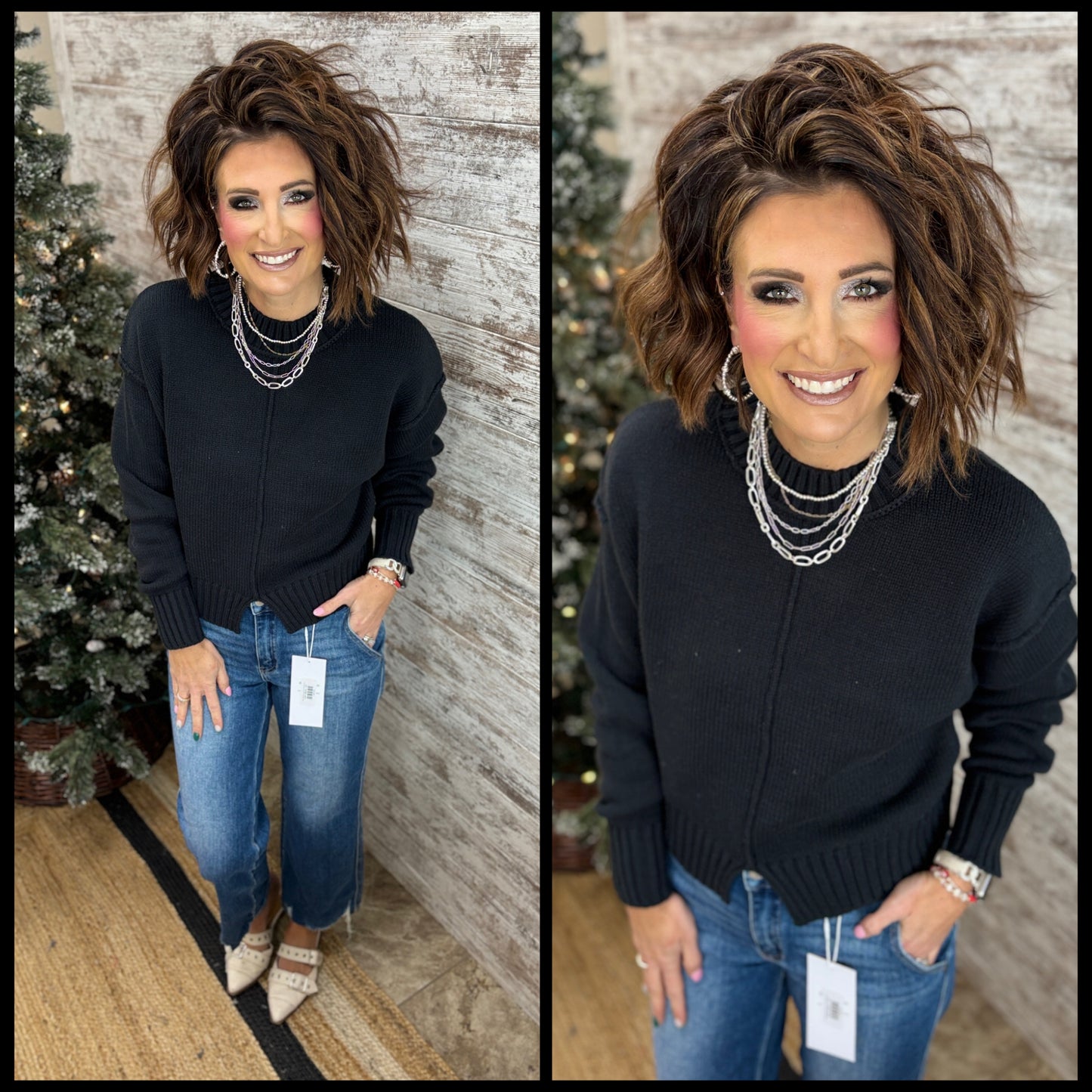 Black Front Slit Sweater