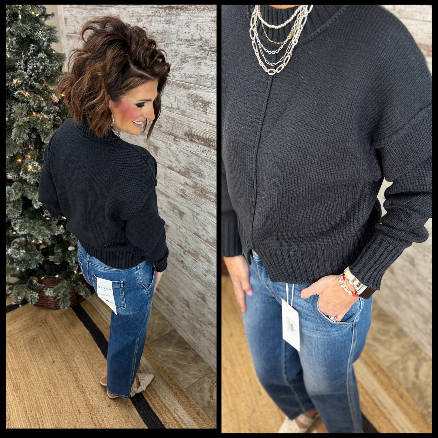 Black Front Slit Sweater