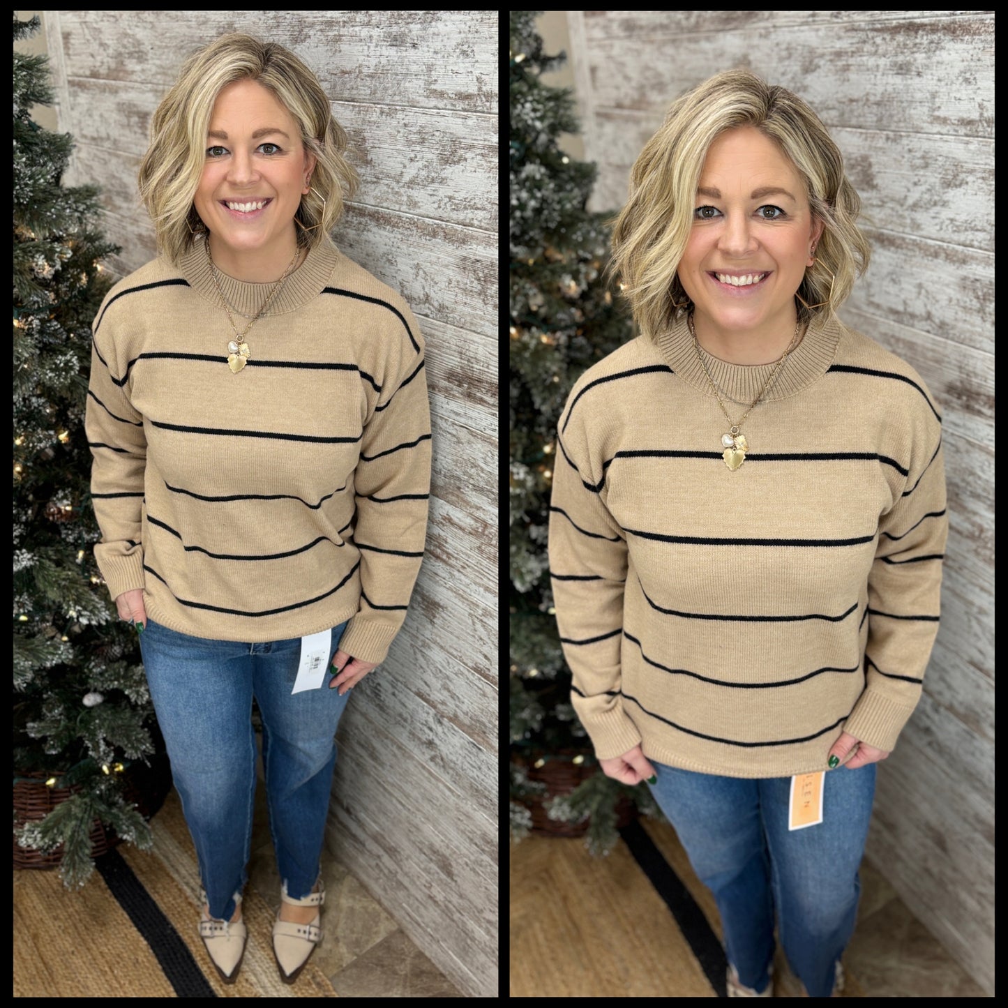 Taupe Striped Loose Fit Sweater