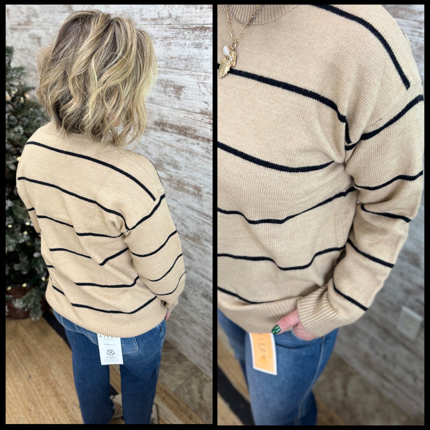 Taupe Striped Loose Fit Sweater