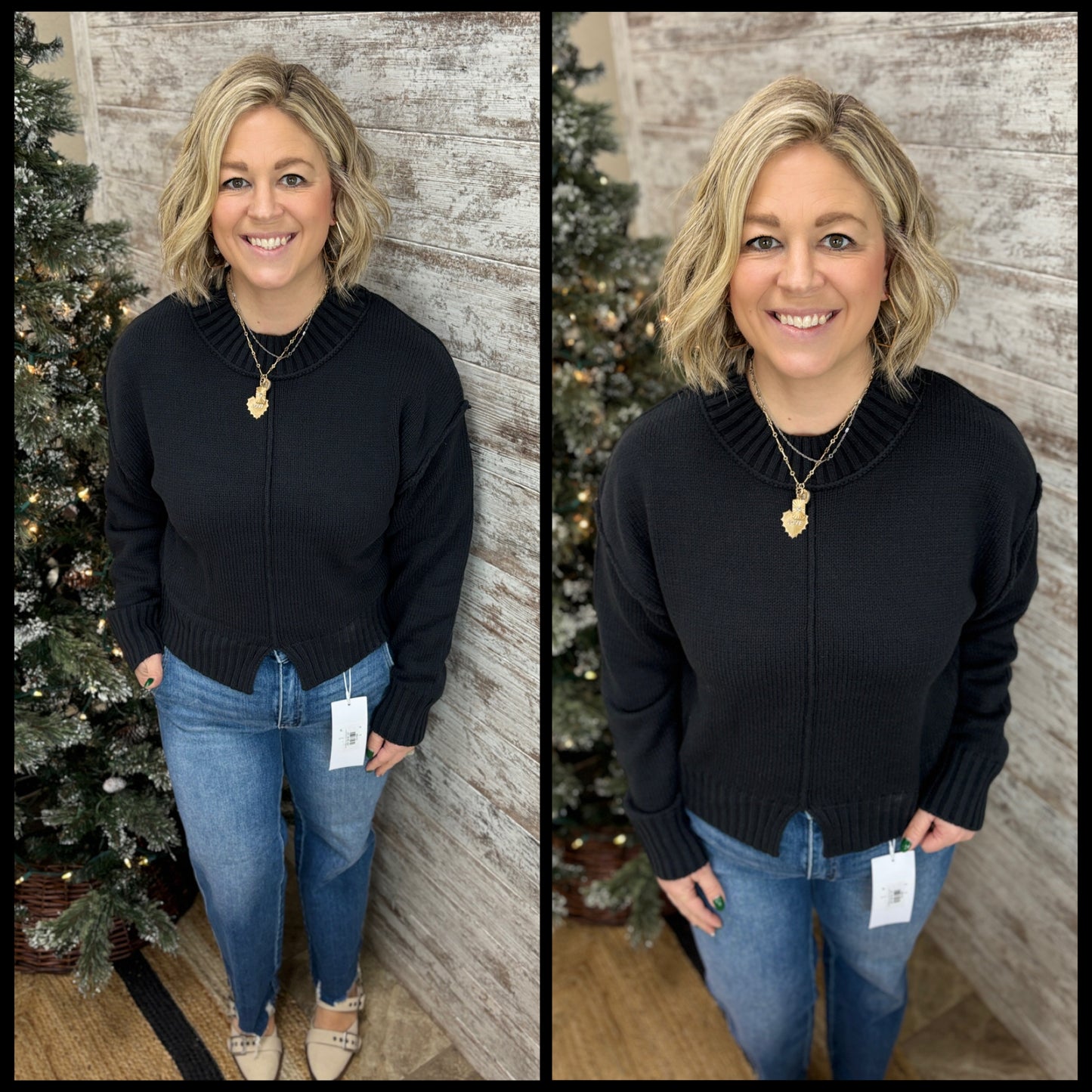 Black Front Slit Sweater