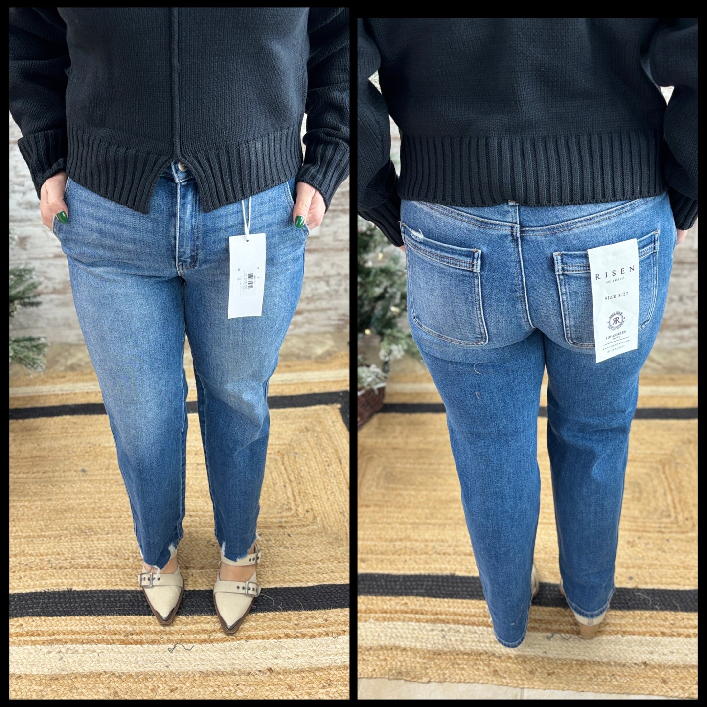 Risen Straight Leg Jean with Distressed Hem PSA21464