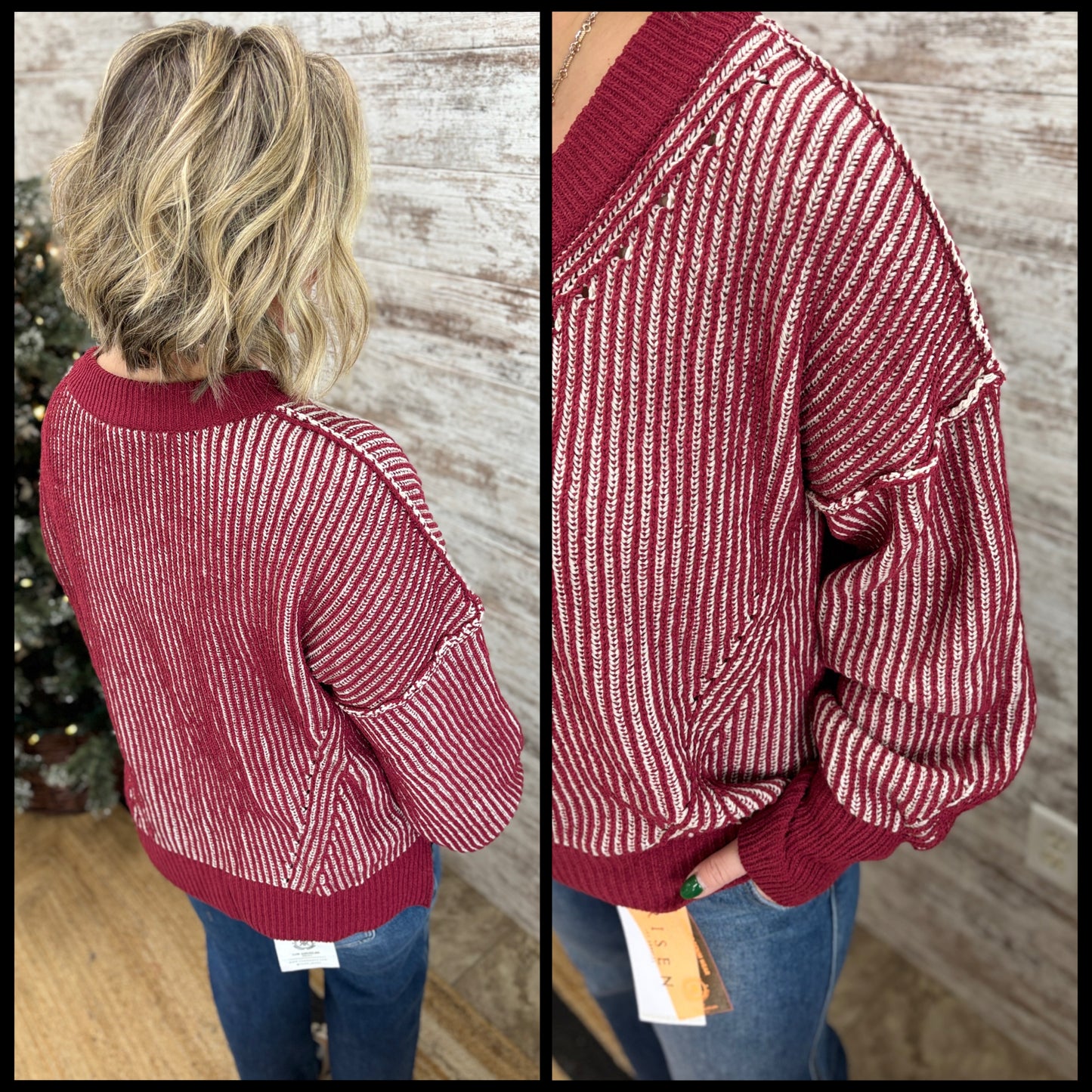 Wine Two Tone Knit Sweater