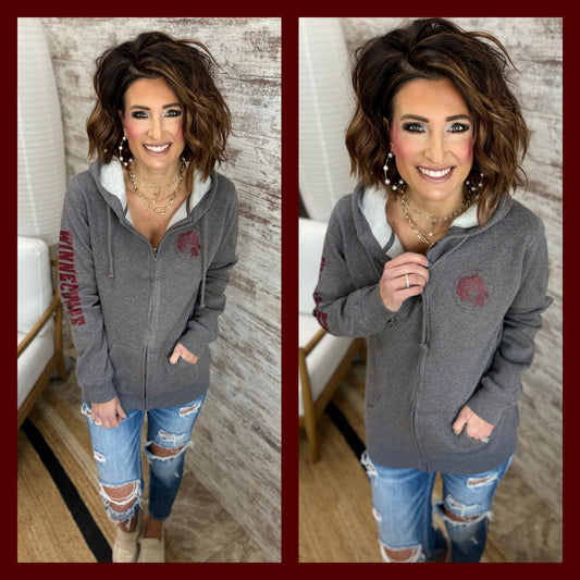 Winneconne Wolves Enza Ladies Grey Full Zip Hoodie