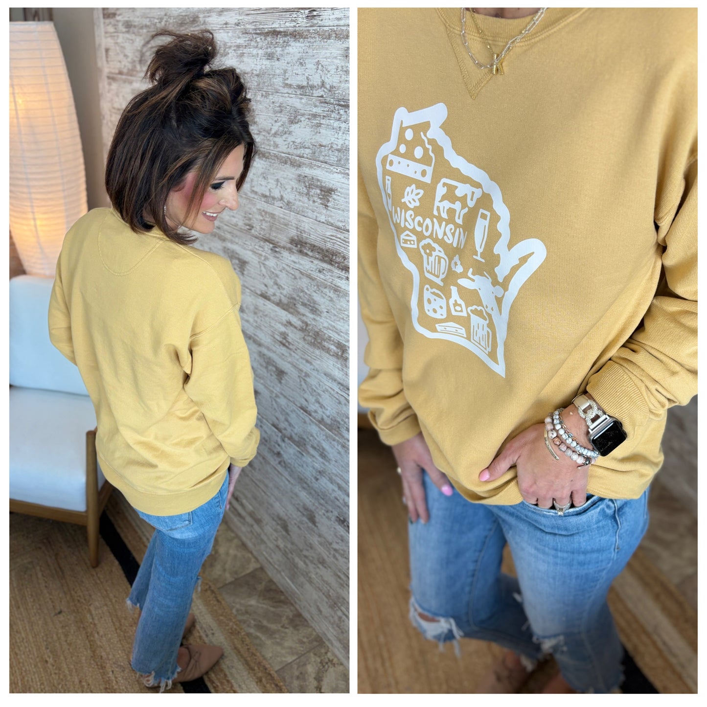 Wisconsin State Comfort Wash Crew ~ 4 Colors