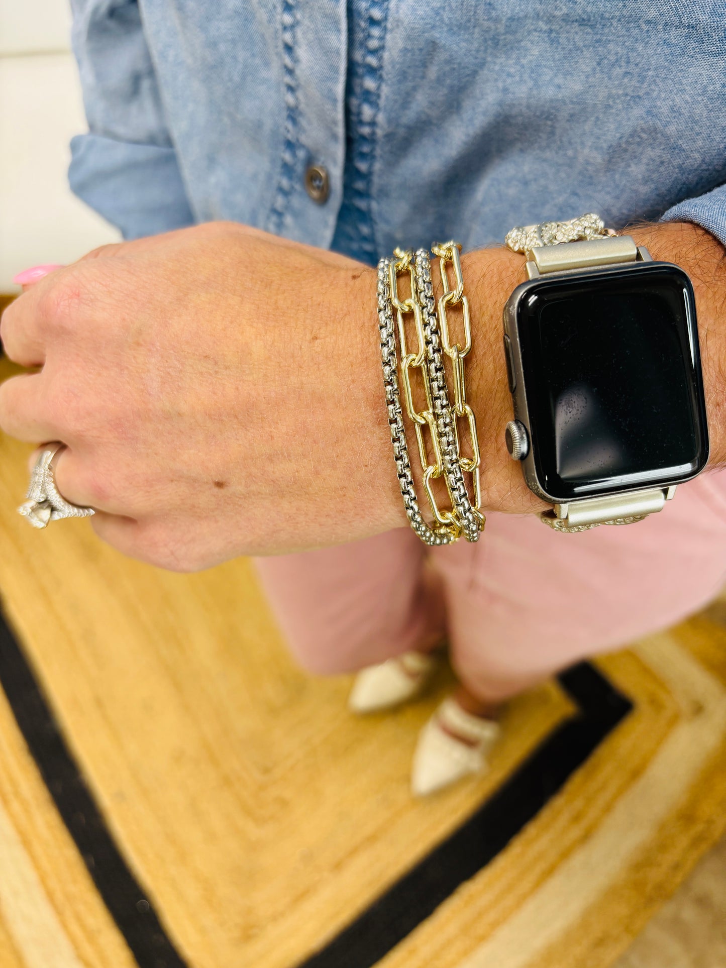 14K Gold Plated Two Tone Chain Magnetic Bracelet