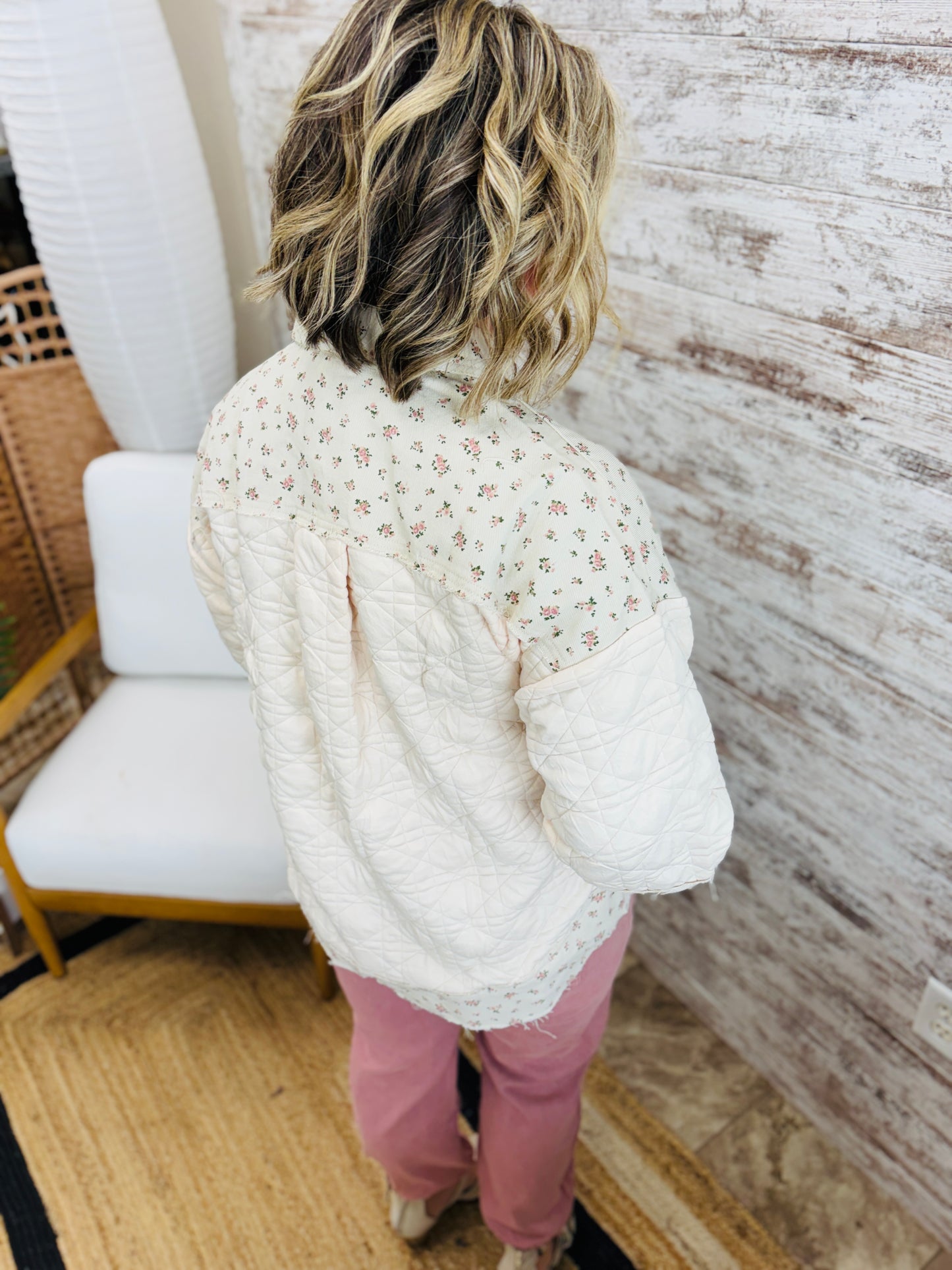 Floral Print Contrast Cream Jacket