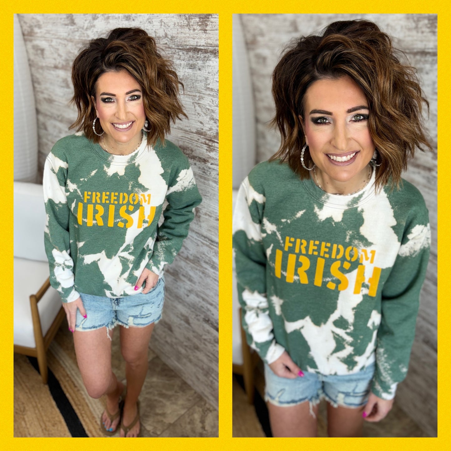 Freedom Heather Green Bleach Crew Neck