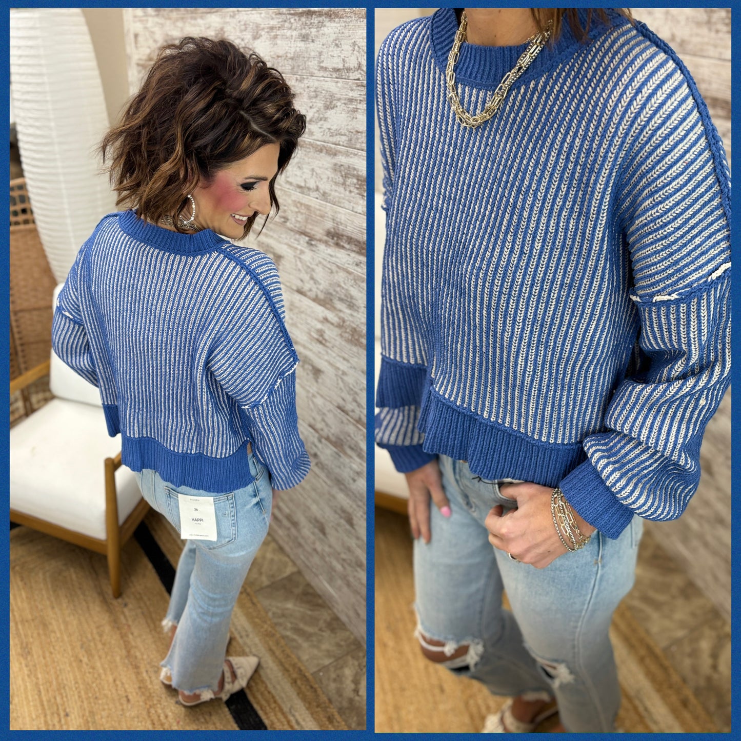 Royal Blue Two Tone Stripe Sweater
