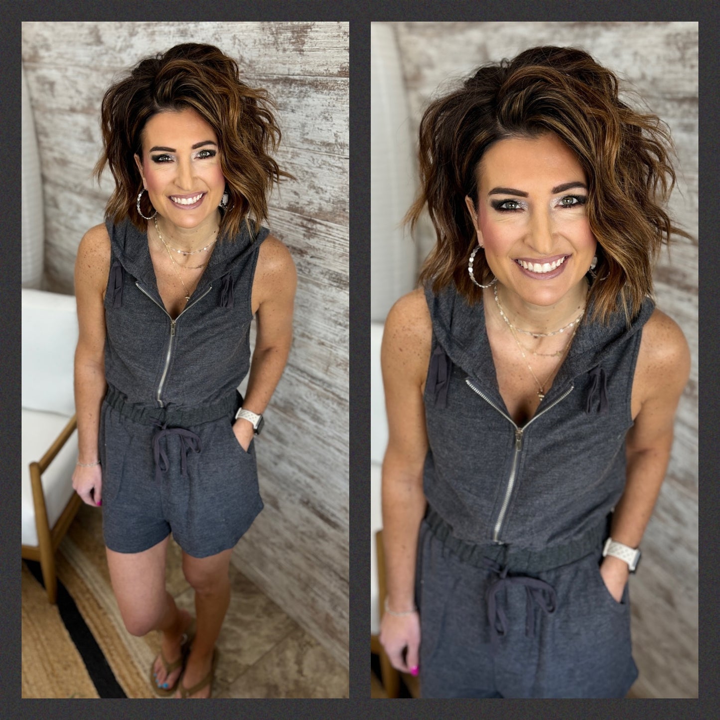 Charcoal French Terry Romper